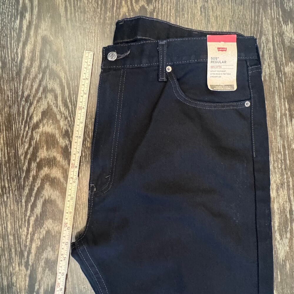 Levis 505 Jeans Mens 40x30 Black Dark Wash Regular Fit Straight Leg Denim NWT - Picture 13 of 16
